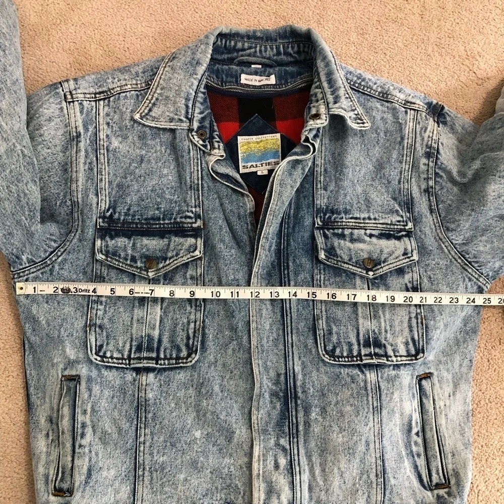 Vintage Salties Acid Wash Denim Jacket Plaid Insert Large Y2K